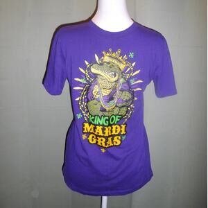 Mardi Gras Gator Decal Round Neck Short Sleeve T-shirt L